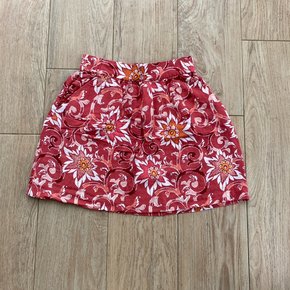 Loft Linen Blend Pocketed Elastic Waist Pull On Floral Swirl Boho Skirt Sz XS.